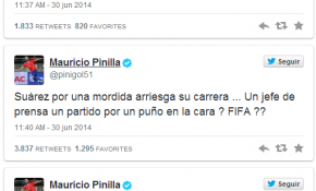 Pinilla enfurecido en Twitter tras sanción a jefe de prensa brasileño que le pegó
